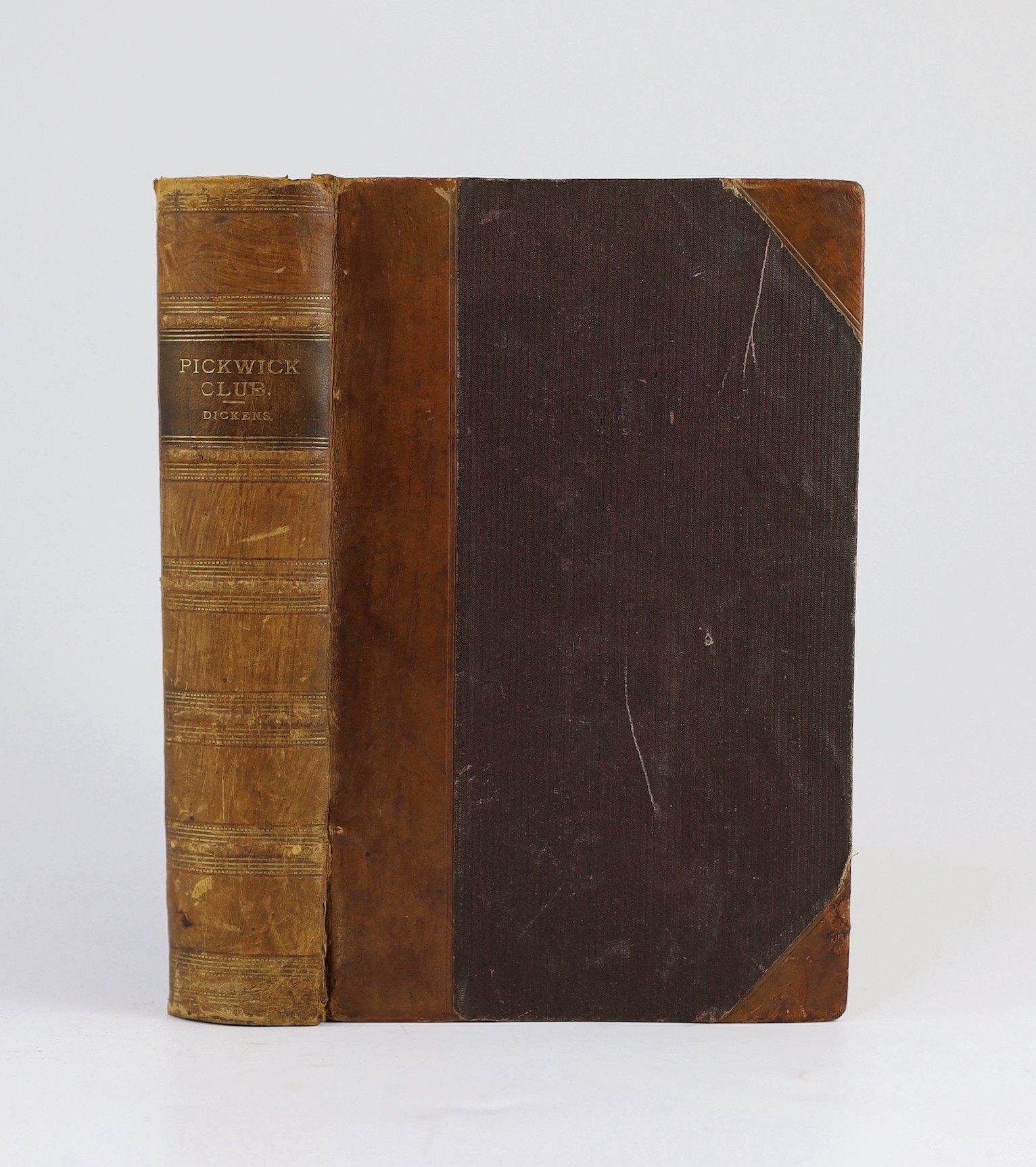 Dickens, Charles - The Posthumous Papers of the Pickwick Club. ‘’Pickwick Papers’’, 1st edition in book form, with mixed 1st state points, 8vo, half calf with cloth boards, illustrated by Seymour and Halbot K. Browne (‘’
